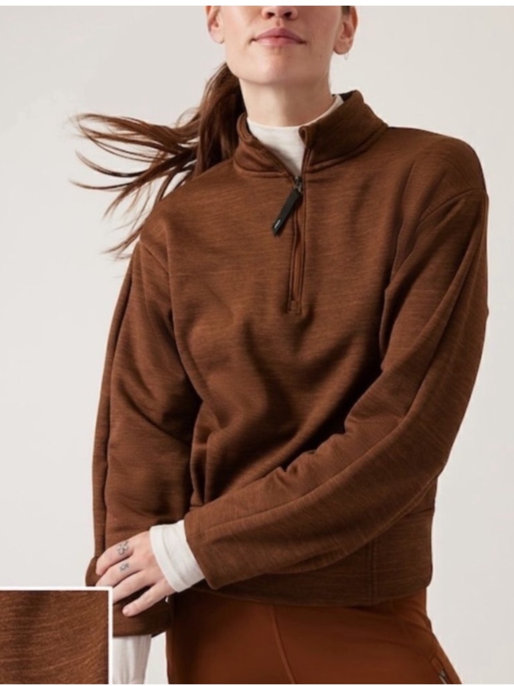 Athleta Altitude Polartec Half Zip Sweatshirt Mahogany Brown XXS